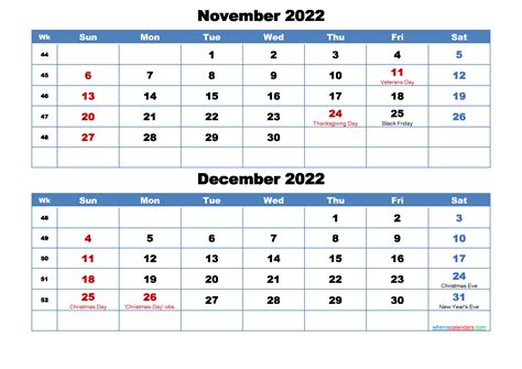 October November December 2022 Calendar Template [Q1Q2Q3Q4]