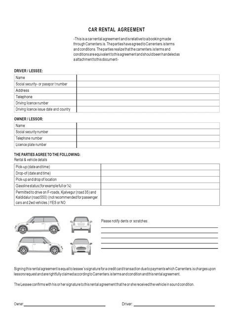 Vehicle Rental Agreement Template Download Printable PDF Templateroller