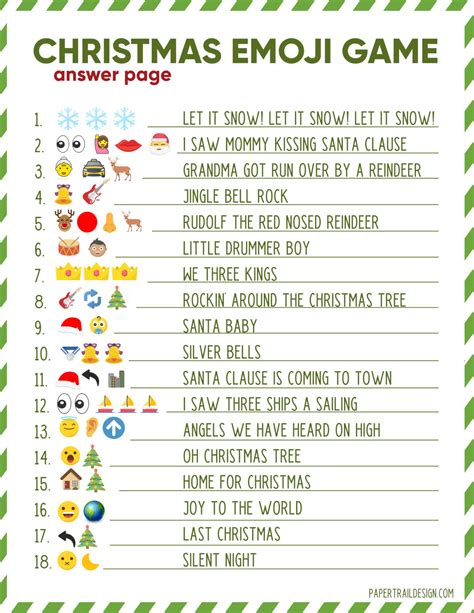 Free Printable Christmas Songs Emoji Pictionary Quiz Answer Key