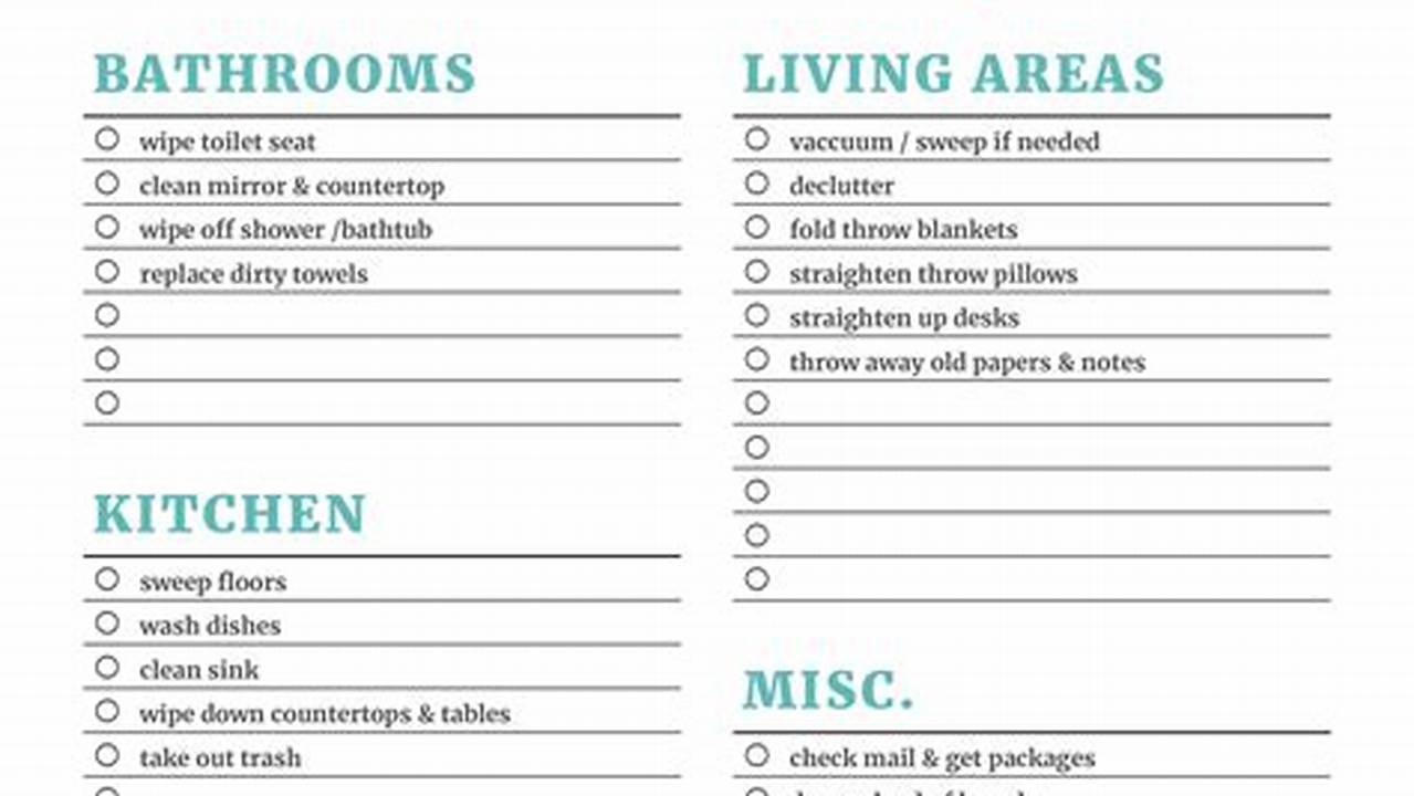 Printable Cleaning Checklist Template: Maintain a Spotless Home