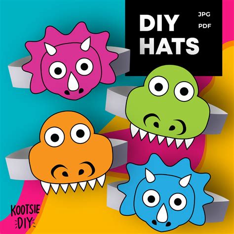 Dinosaur Party Hat Templates Printable Craft Diy Kids Party Etsy