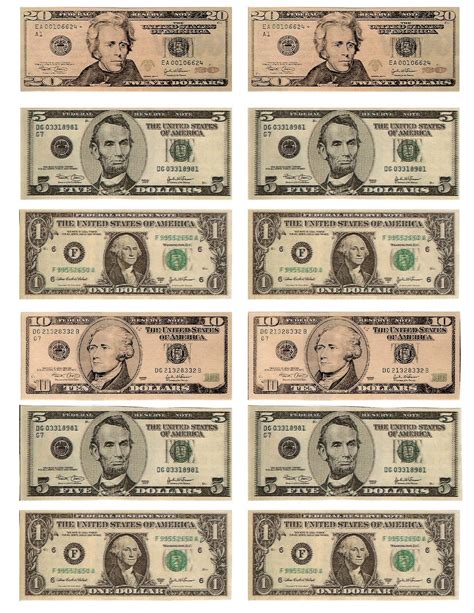 US 20 Dollar Bill (1995) Printable play money, Federal reserve note