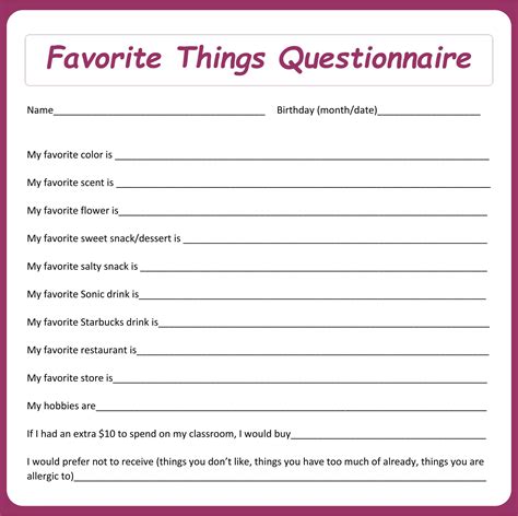Get to know your child's teacher with this teachers favorites