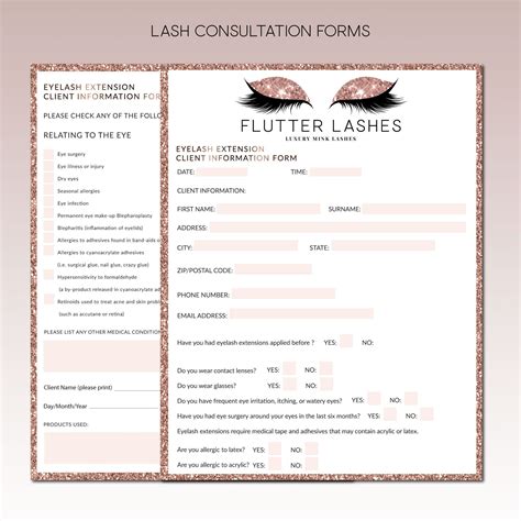 Pink Eyelash Extension Client Forms, Printable Client Information Form