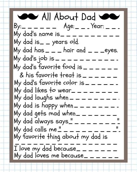 FREE Printable Father's Day Questionnaire Thirty Handmade Days