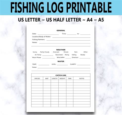 Fishing Log Book A5 Printable Fishing Log Book Etsy Book template