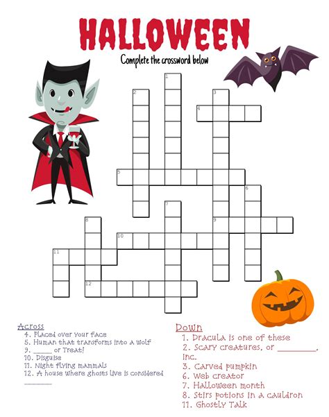 Free & Printable Halloween Crossword Puzzle with Key
