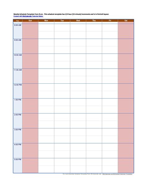 Printable Weekly Hourly Schedule Template … Daily calendar template