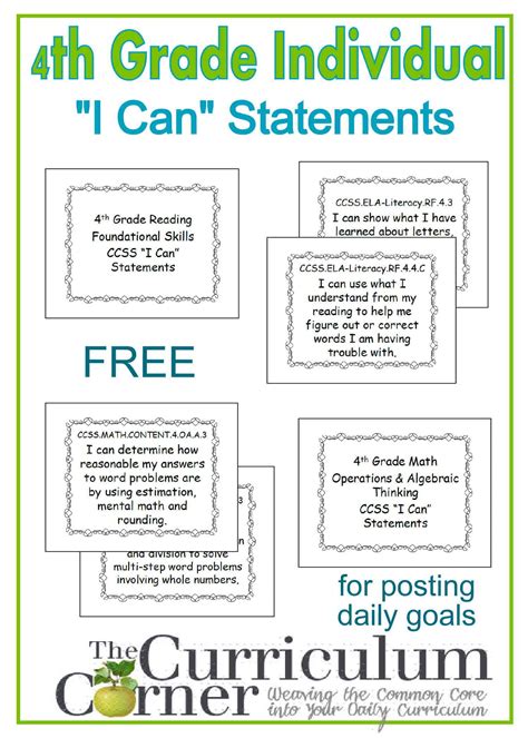 Printable I Can Statements 4Th Grade Math