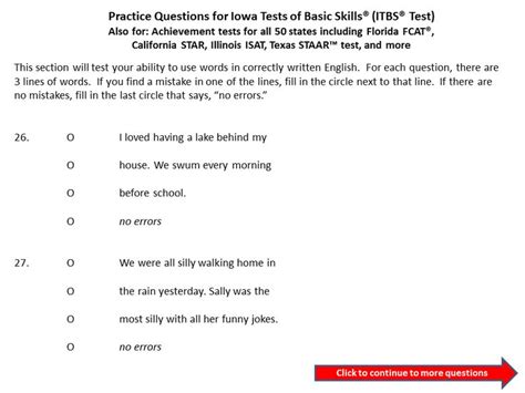 Practice Questions for the Iowa Test of Basic Skills (ITBS) 3rd and 4th