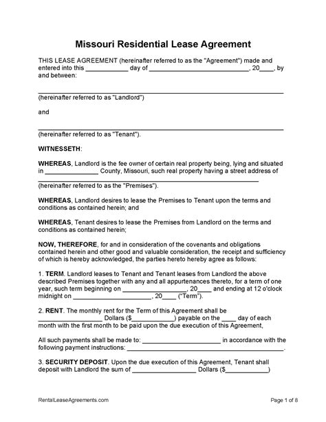 Free Missouri Standard Residential Lease Agreement PDF WORD