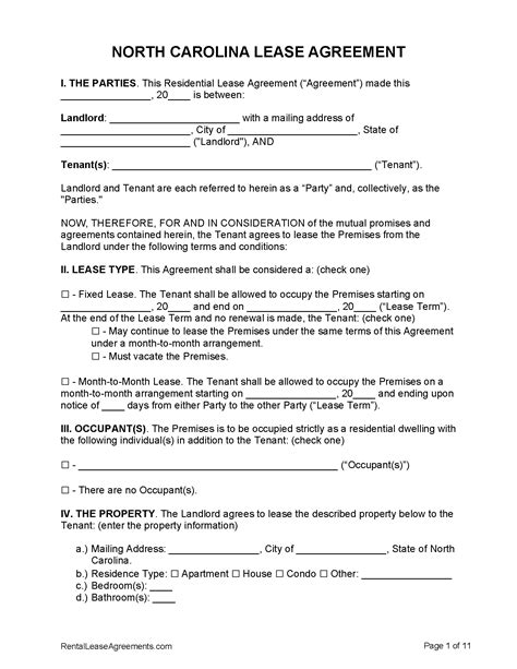Free North Carolina Standard Residential Lease Agreement Template PDF