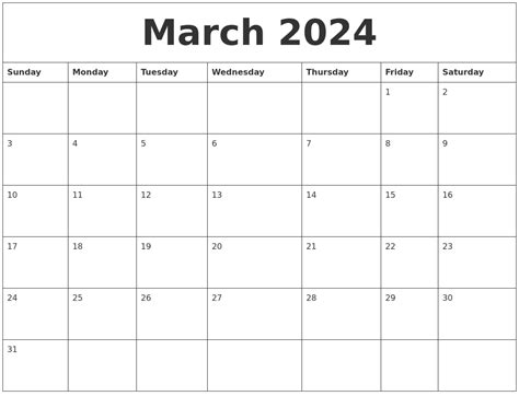 Printable March 2024 Calendar Pdf