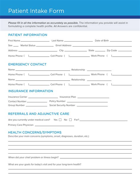 Printable Medical Intake Form Template