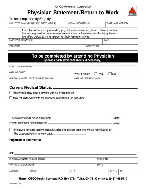 Employer Doctor Release Form To Return To Work Free 16 Return To Work