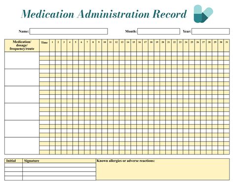 Printable Medication Administration Record Template Word
