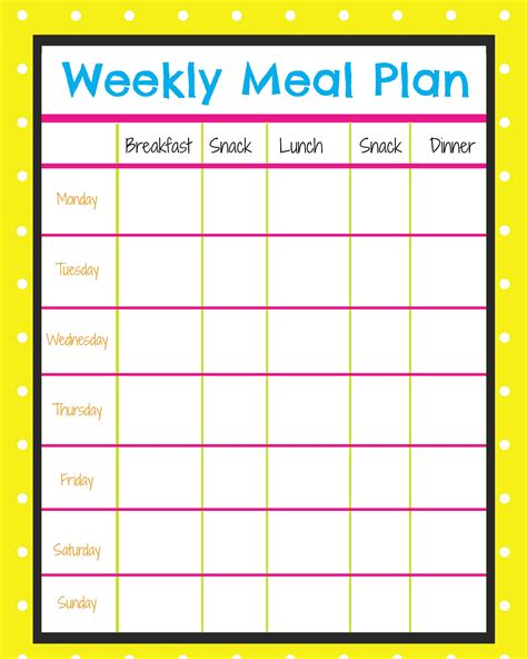FREE Weekly Menu Planner Printable (4 Colors) Cupcake Diaries