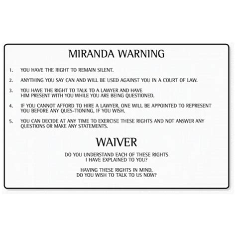 Miranda Warning Card English & Spanish