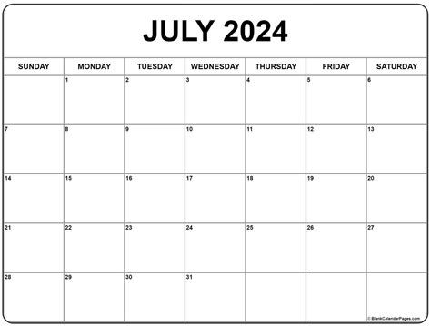 Printable Monthly Calendar July 2024