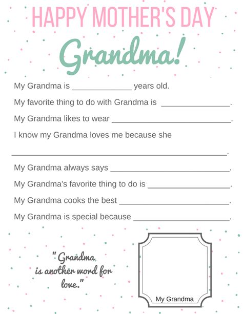 Printable Mother's Day Cards For Grandma
