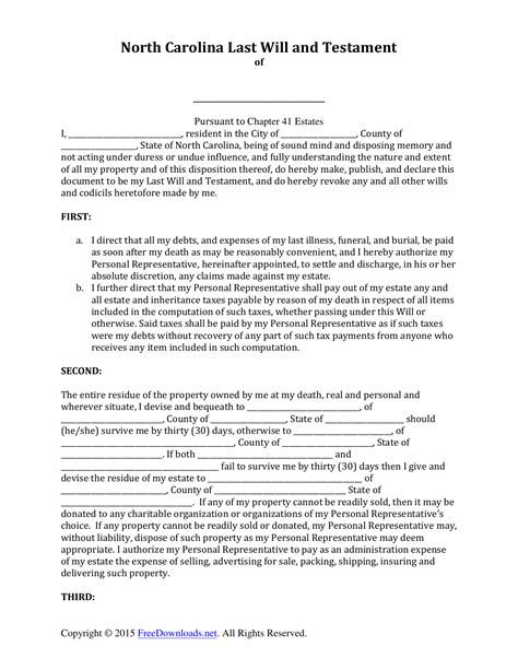 Free Printable Nc Last Will And Testament Form Free Last Will And