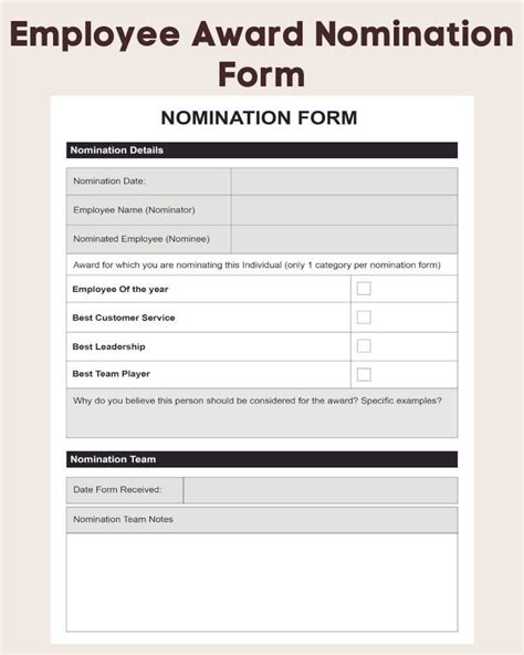 Printable Nomination Form Template
