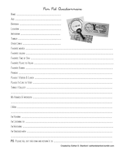 Printable Pen Pal Questionnaire Printable Word Searches