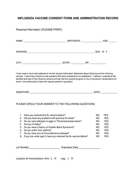 Flu Vaccine Consent Form 2019 2020 Fill Out and Sign Printable PDF