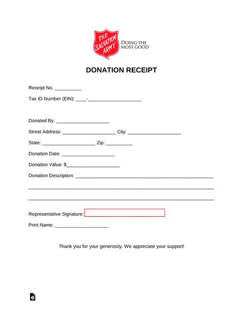 Printable Salvation Army Donation Receipt
