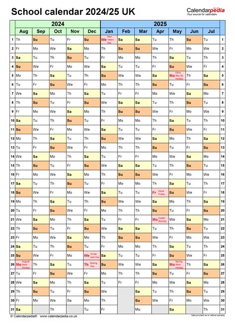 Printable School Year Calendar 2024-25