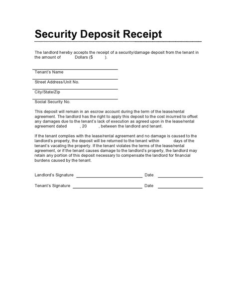 Printable Security Deposit Receipt Template