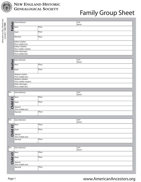 Printable Simple Family Group Sheet