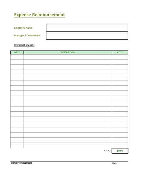 Printable Simple Reimbursement Form