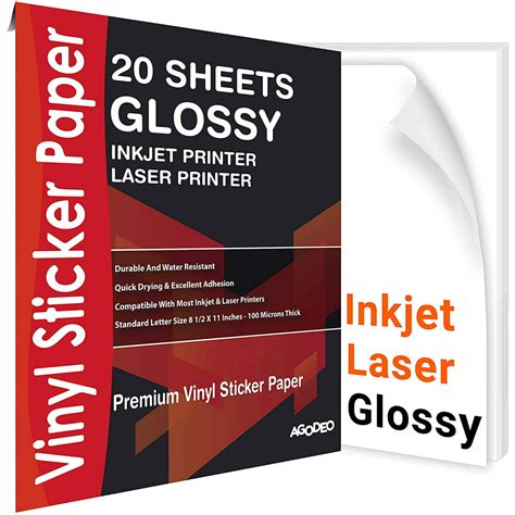 Printable Vinyl Sticker Paper for Inkjet Printer 8.5 x 11 inch 28