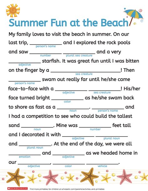 Printable Summer Mad Libs: A Fun Way To Keep Your Kids Entertained