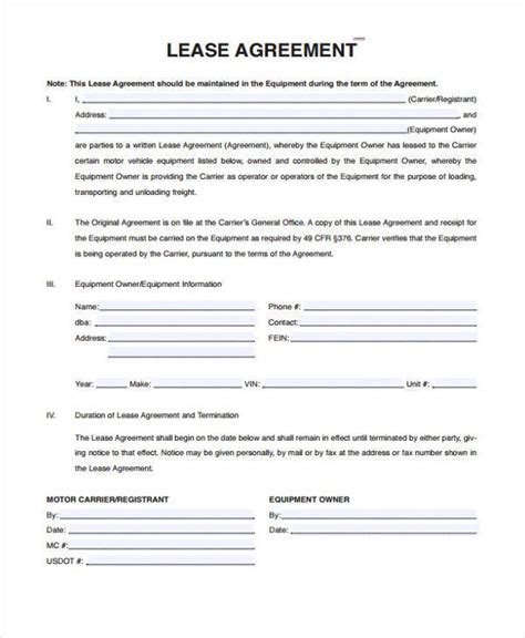 Lease Agreement For Trucking Owner Operator Lease agreement, Contract