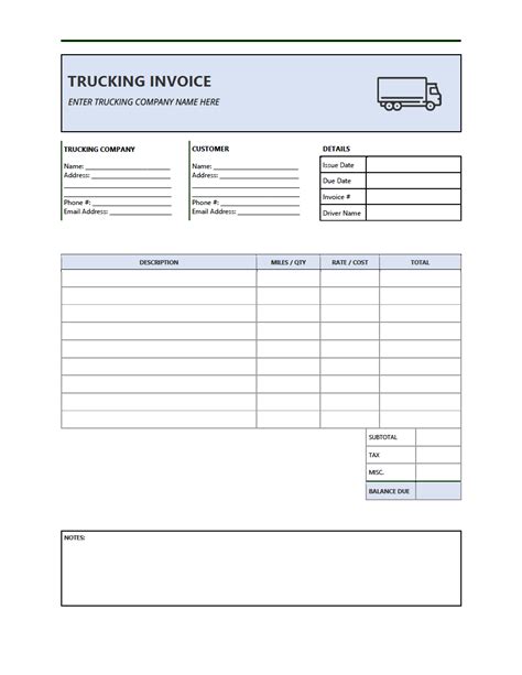 Printable Trucking Invoice Template: A Comprehensive Guide