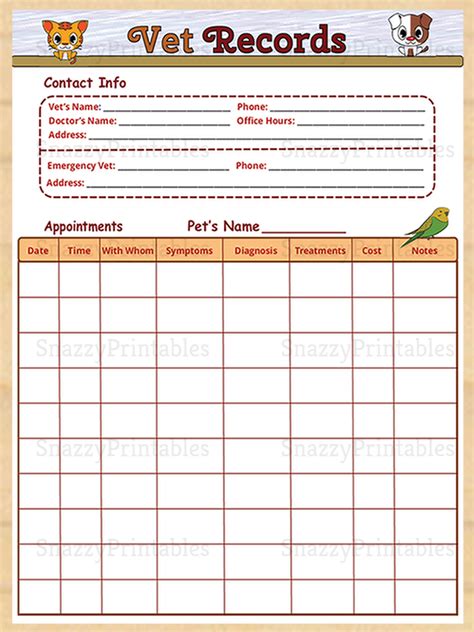 Printable Vet Record Template: Keeping Your Pet's Health In Check