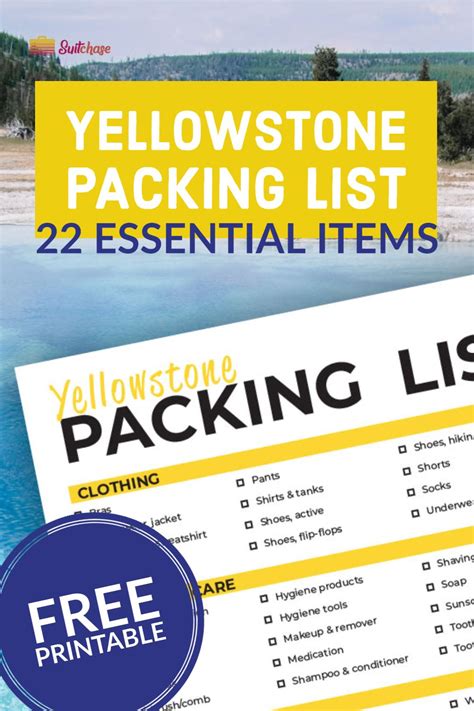 Printable Yellowstone Packing List