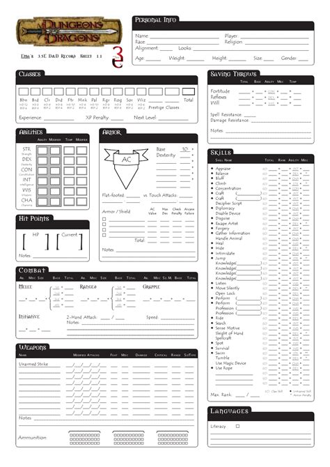 [OC] A simplified 3.5 character sheet I made for an game with
