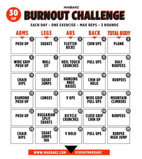Printable 30 Day Workout Challenge For Men
