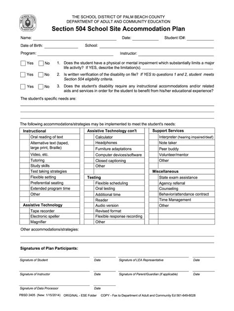 Printable 504 Plan Template Pdf: An Essential Tool For Students With Disabilities