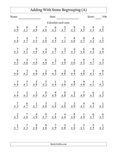 Printable Addition Worksheets 100 Problems