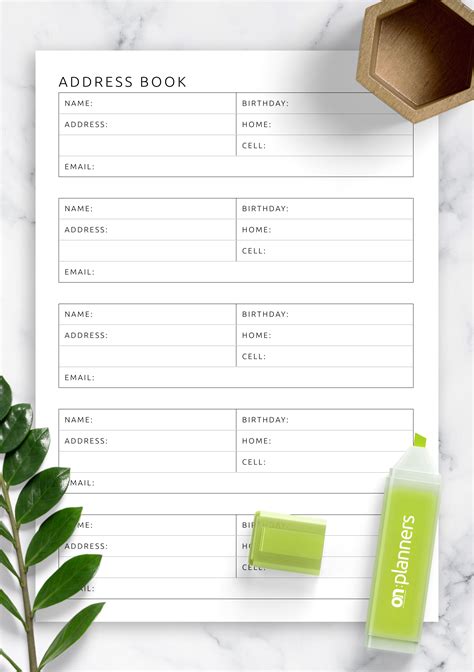 Printable Address Book Page 12 Size