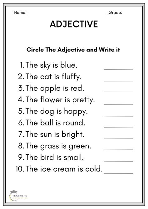 Printable Adjective Worksheets