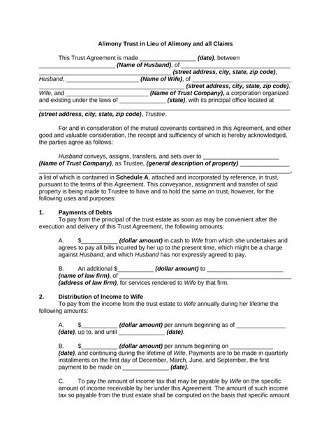 Printable Alimony Agreement Form