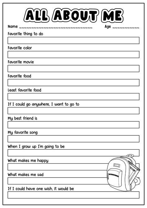 printable all about me worksheet for adults