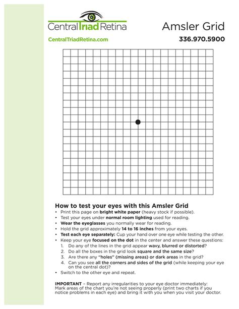 Printable Amsler Grid Eye Test