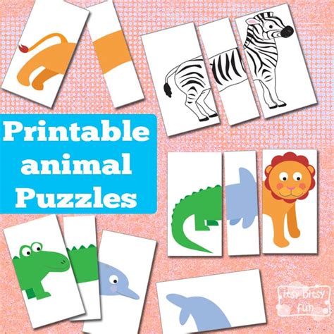 Several children engaged in solving printable animal puzzles on a table.