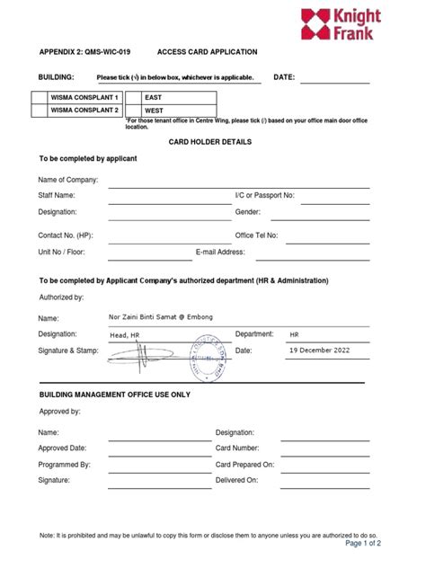 Printable Application For Access Card Compass